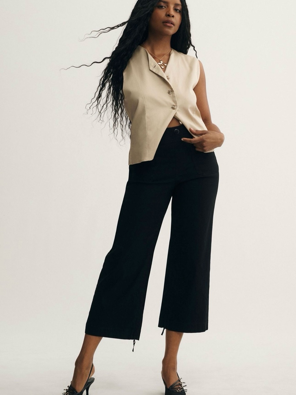 Anthropologie Collette Black Wide-Leg Cropped Pants